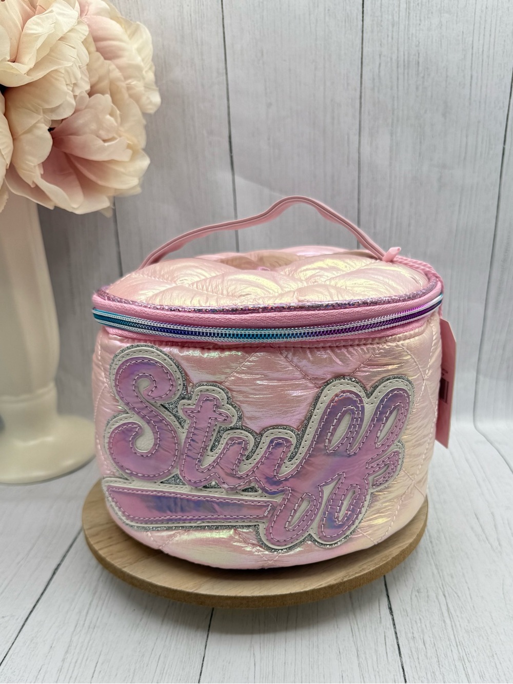 Pink iridescent 'Stuff' Quilted Cosmetic Case - Women's Travel Bag